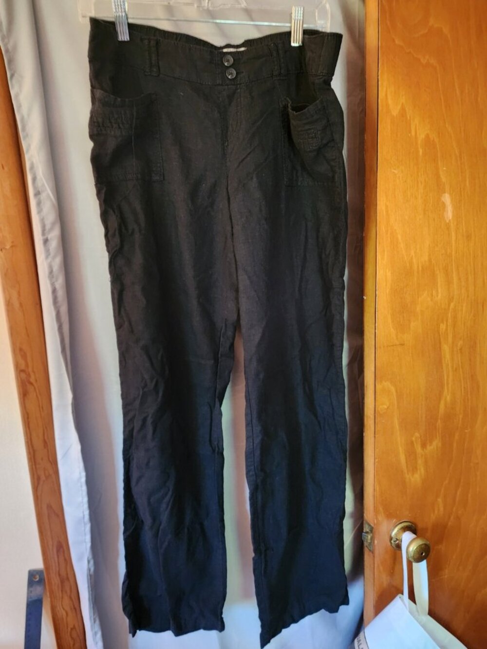 SO Women’s Black Linen Blend Cargo Pants Size Large Wide Leg